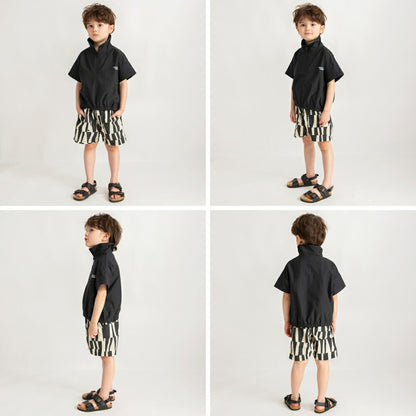 Japanese children's clothing Branches quick-drying half-zip short-sleeved top 90-150cm boys' summer TOPS 