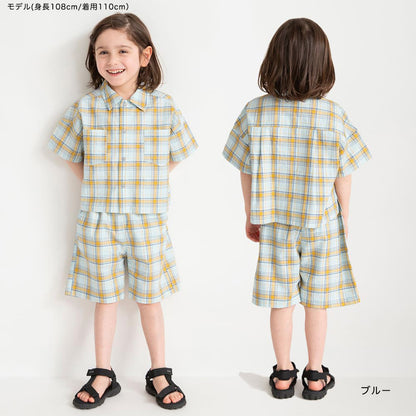 Japanese Children's Clothing Branches Checkered Shirt 90-150cm Boys Summer TOPS 