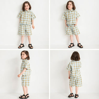 Japanese Children's Clothing Branches Checkered Shirt 90-150cm Boys Summer TOPS 
