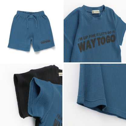 Japanese Branches Waffle Two-Piece Set (90-150cm) for Boys (Summer TOPS PANTS) 