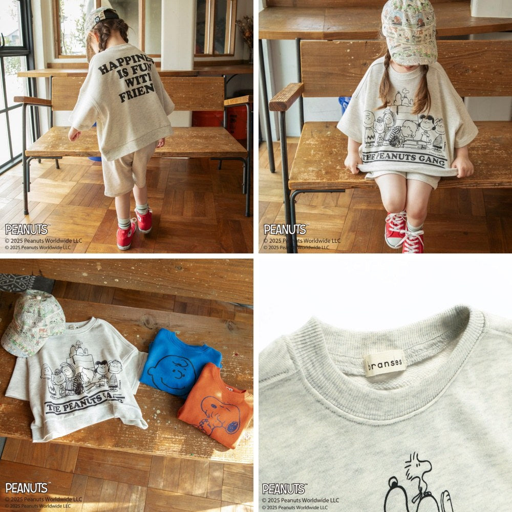 日本童裝 Branshes x PEANUTS 75周年 中袖印花衛衣 90-150cm 男童款/女童款 秋季 TOPS