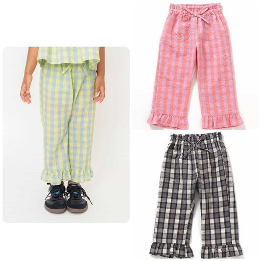 Japanese children's clothing BREEZE ruffle plaid trousers 80-140cm girls summer PANTS 