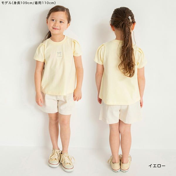 日本童裝 Branshes 褶袖字母短袖上衣 80-130cm 女童款 夏季 TOPS