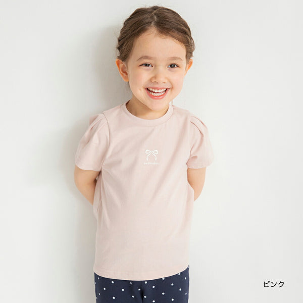 日本童裝 Branshes 褶袖字母短袖上衣 80-130cm 女童款 夏季 TOPS
