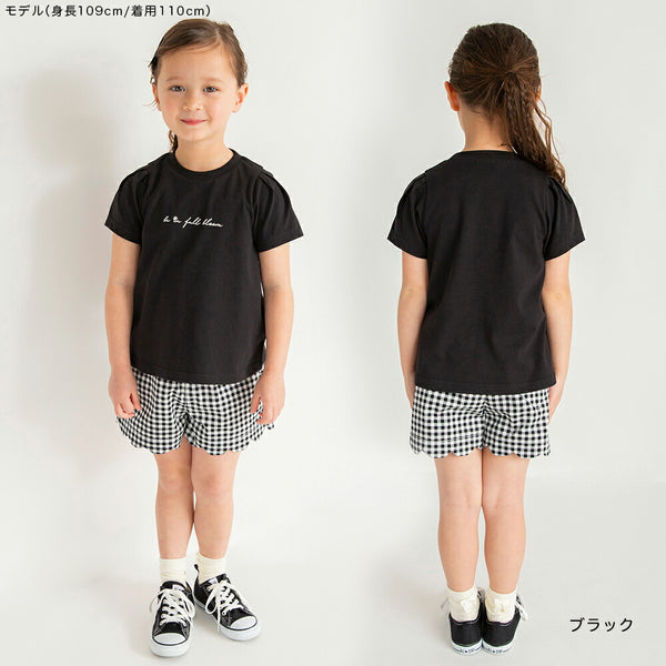 日本童裝 Branshes 褶袖字母短袖上衣 80-130cm 女童款 夏季 TOPS