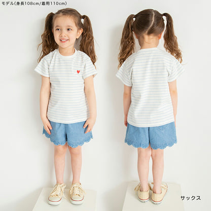 Japanese children's clothing Branches heart short-sleeved top 80-130cm girls summer TOPS 