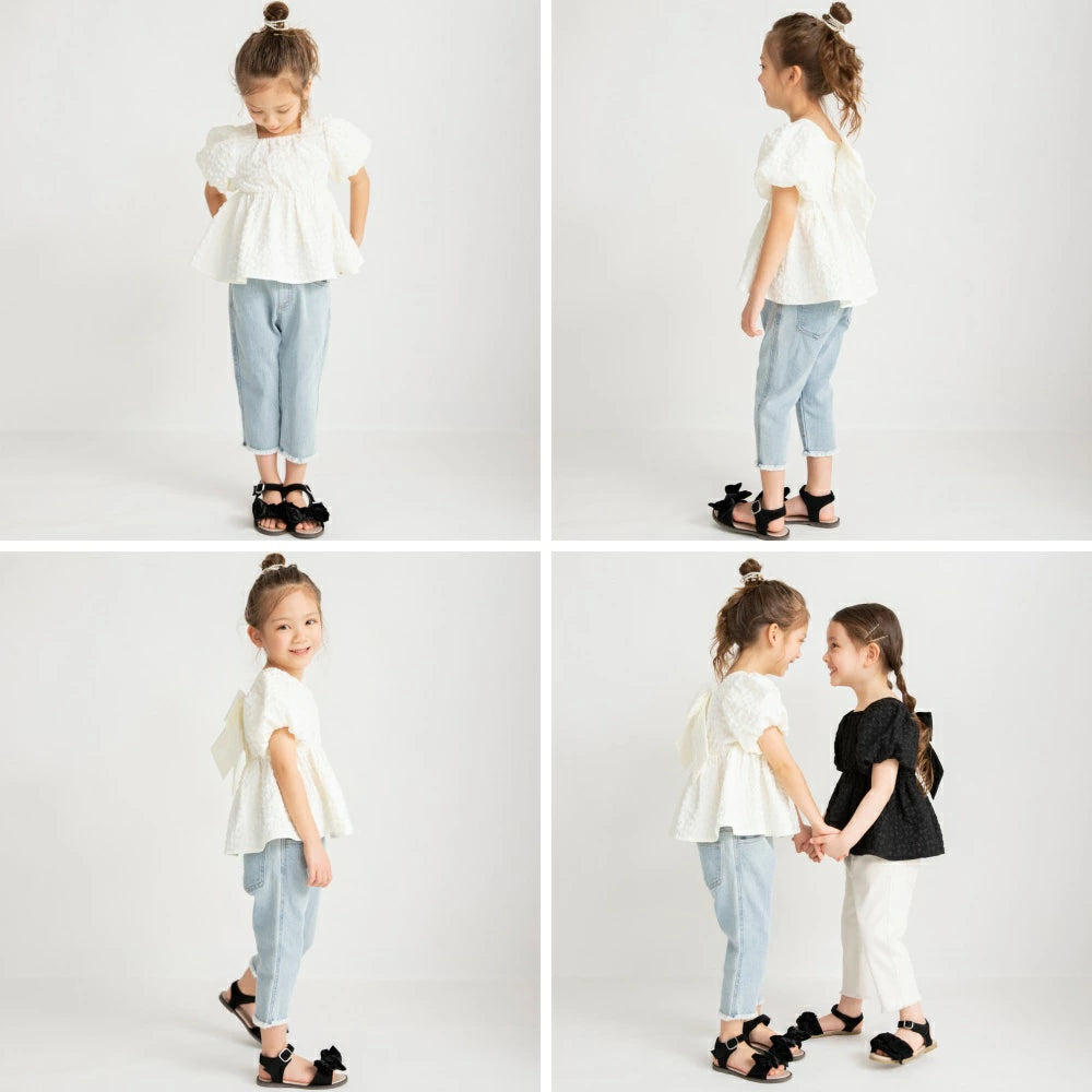 Japanese children's clothing Branches scallop silk layered waist top 90-150cm girls summer TOPS 