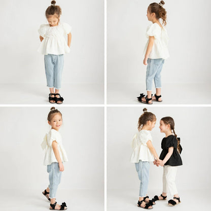 Japanese children's clothing Branches scallop silk layered waist top 90-150cm girls summer TOPS 