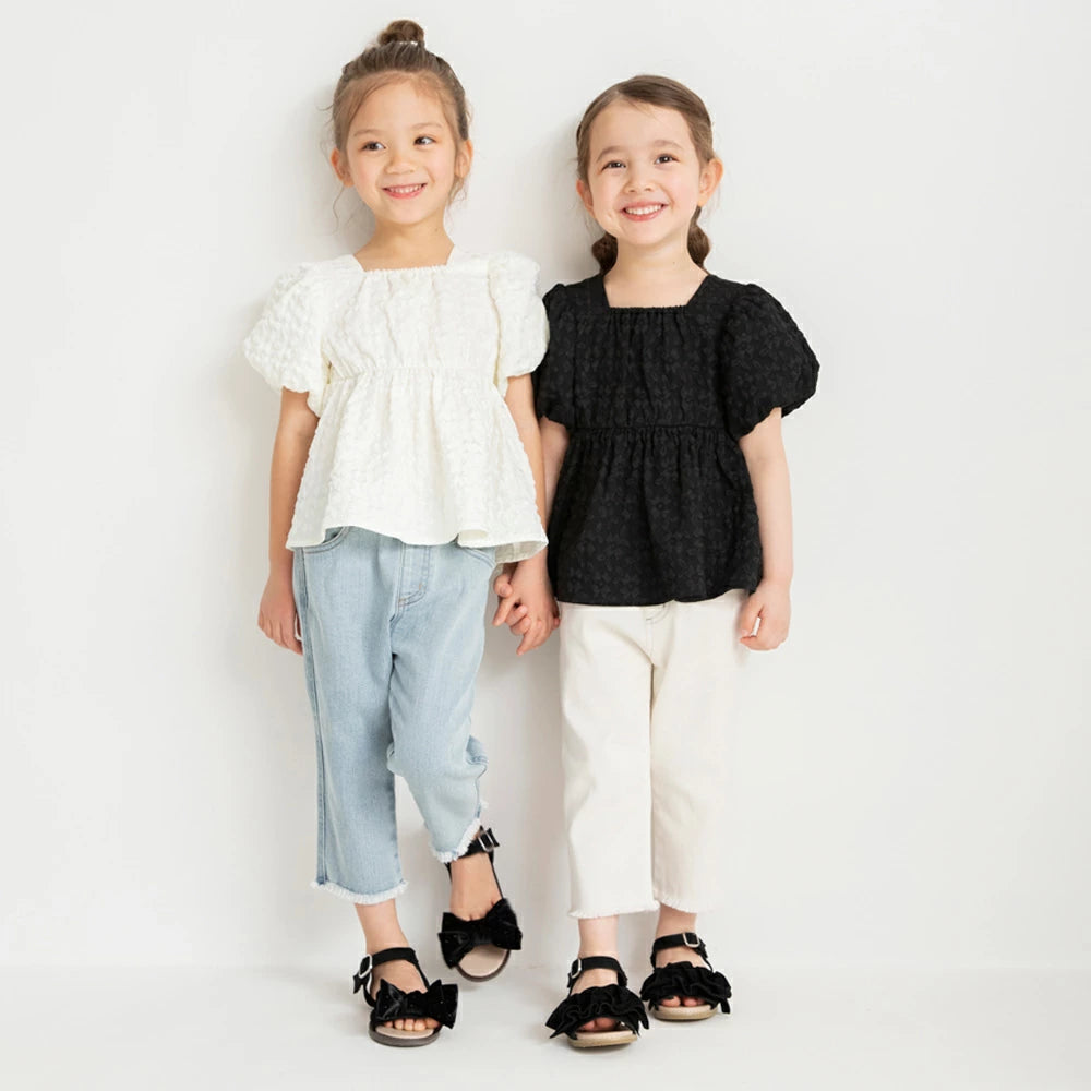 Japanese children's clothing Branches scallop silk layered waist top 90-150cm girls summer TOPS 