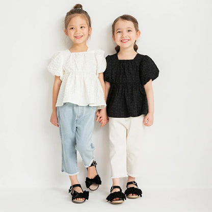 Japanese children's clothing Branches scallop silk layered waist top 90-150cm girls summer TOPS 
