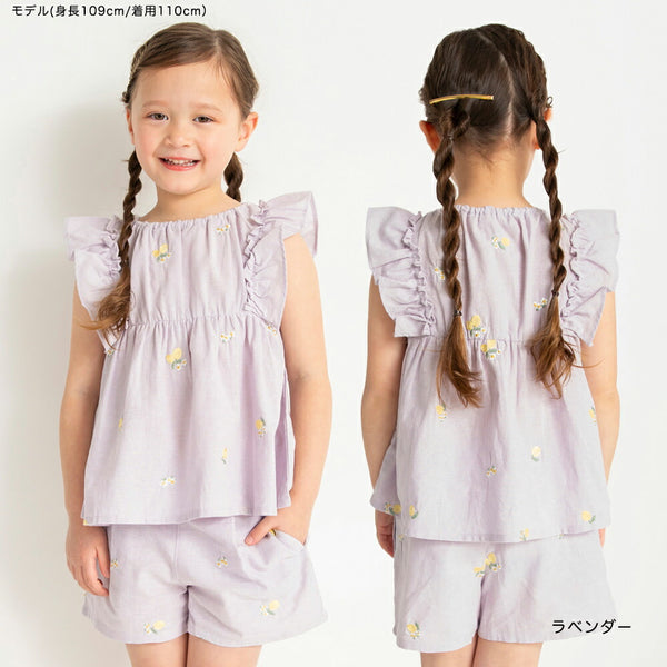 日本童裝 Branshes 檸檬與花刺繡上衣 80-150cm 女童款 夏季 TOPS
