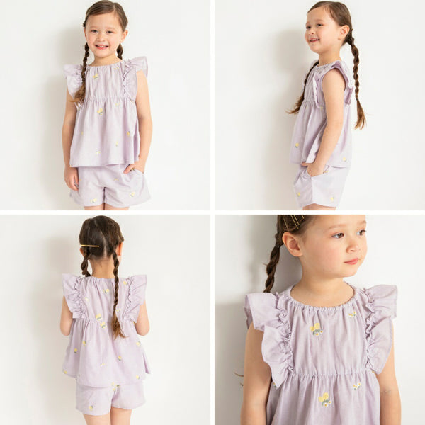 日本童裝 Branshes 檸檬與花刺繡上衣 80-150cm 女童款 夏季 TOPS