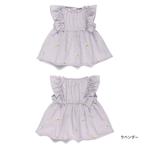 日本童裝 Branshes 檸檬與花刺繡上衣 80-150cm 女童款 夏季 TOPS
