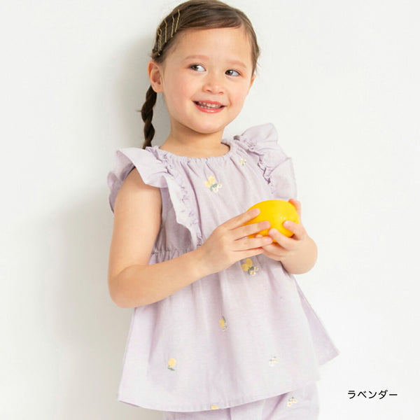 日本童裝 Branshes 檸檬與花刺繡上衣 80-150cm 女童款 夏季 TOPS