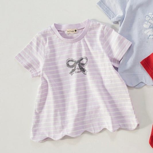 Japanese children's clothing Branches wave edge printed top 80-150cm girls summer TOPS 