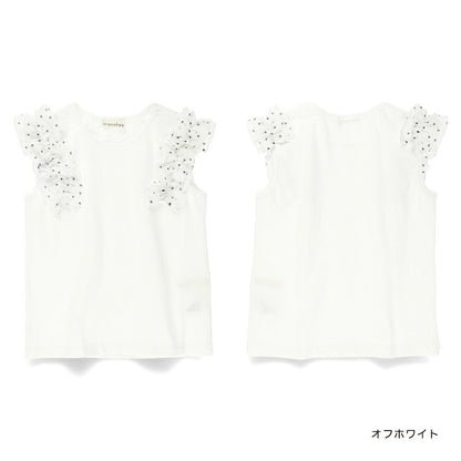 Japanese children's clothing Branches lotus leaf chiffon shoulder sleeve vest 80-150cm girls summer TOPS 