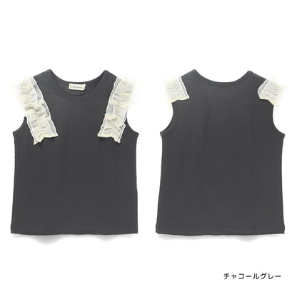 Japanese children's clothing Branches lotus leaf chiffon shoulder sleeve vest 80-150cm girls summer TOPS 