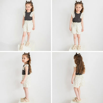Japanese children's clothing Branches lotus leaf chiffon shoulder sleeve vest 80-150cm girls summer TOPS 