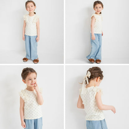 Japanese children's clothing Branches lotus leaf chiffon shoulder sleeve vest 80-150cm girls summer TOPS 