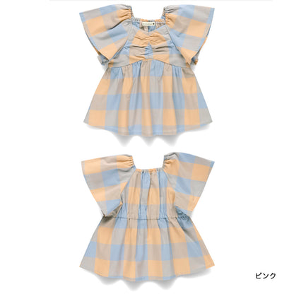 Japanese children's clothing Branches plaid waist top 80-150cm girls summer TOPS 