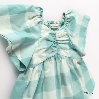 Japanese children's clothing Branches plaid waist top 80-150cm girls summer TOPS 