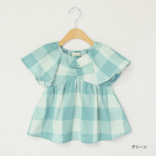Japanese children's clothing Branches plaid waist top 80-150cm girls summer TOPS 