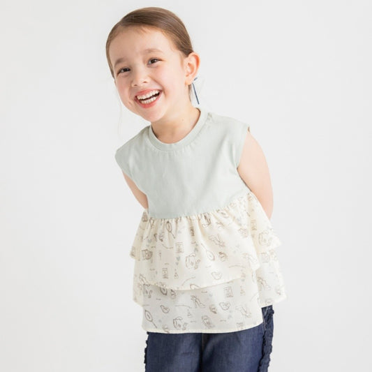 Japanese children's clothing Branches printed layered vest 80-150cm girls summer TOPS 