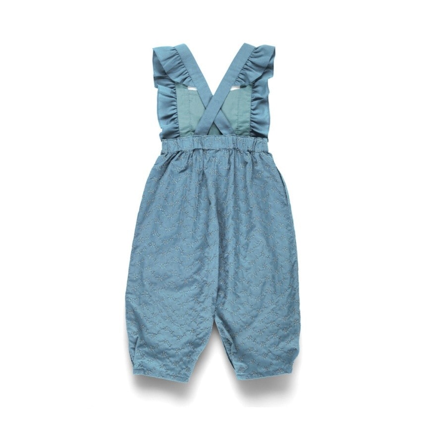 Japanese children's clothing Branches shoulder embroidery ruffle jumpsuit 90-150cm girls summer jumpsuit 