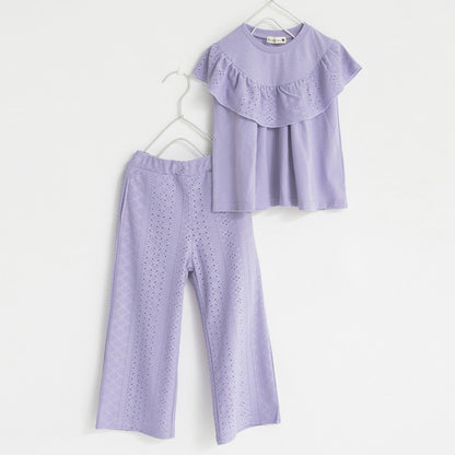 Japanese children's clothing Branches lace hollow two-piece suit 80-150cm girls summer TOPS PANTS 