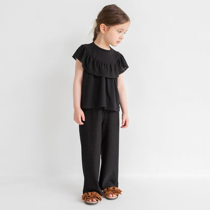 Japanese children's clothing Branches lace hollow two-piece suit 80-150cm girls summer TOPS PANTS 
