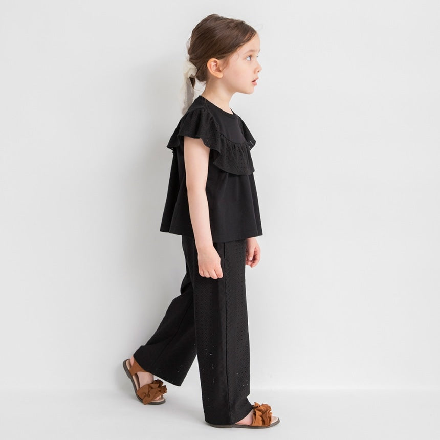 Japanese children's clothing Branches lace hollow two-piece suit 80-150cm girls summer TOPS PANTS 