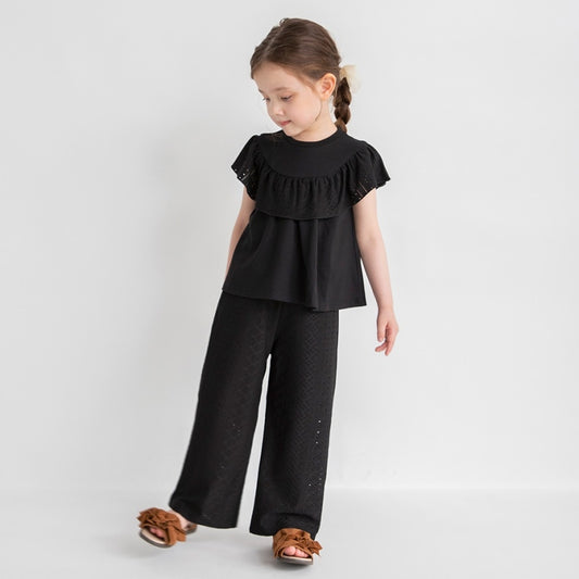 Japanese children's clothing Branches lace hollow two-piece suit 80-150cm girls summer TOPS PANTS 