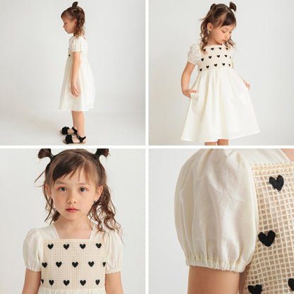 Japanese Children's Clothing Branches Heart Embroidered Dress 90-130cm Girls Summer Dresses 