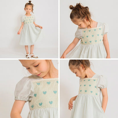Japanese Children's Clothing Branches Heart Embroidered Dress 90-130cm Girls Summer Dresses 