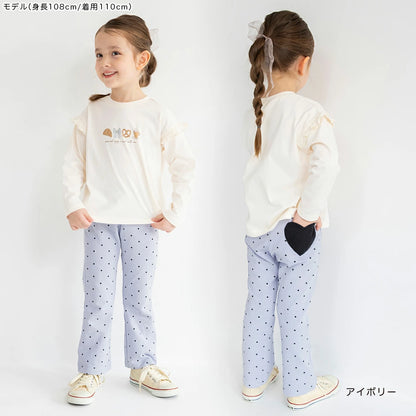 日本童裝 Branshes 印花花邊袖上衣 80-130cm 女童款 秋季 TOPS 聖誕紅/新年紅