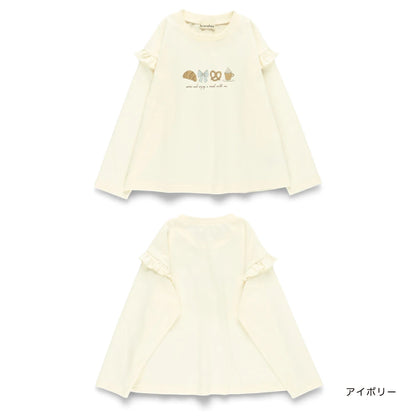 日本童裝 Branshes 印花花邊袖上衣 80-130cm 女童款 秋季 TOPS 聖誕紅/新年紅