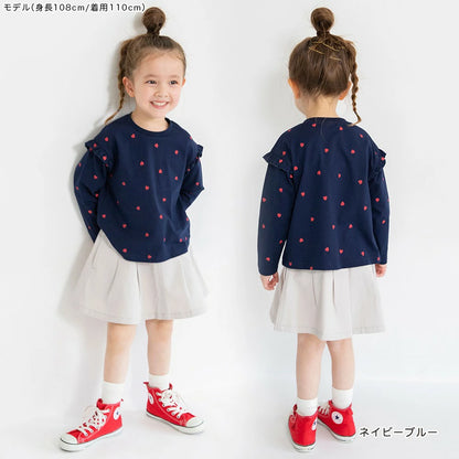 日本童裝 Branshes 印花花邊袖上衣 80-130cm 女童款 秋季 TOPS 聖誕紅/新年紅