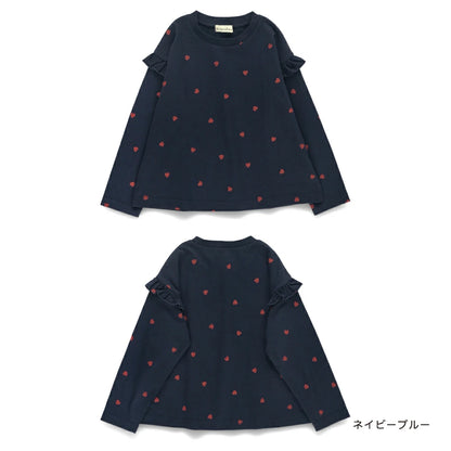 日本童裝 Branshes 印花花邊袖上衣 80-130cm 女童款 秋季 TOPS 聖誕紅/新年紅