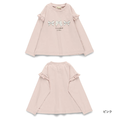 日本童裝 Branshes 印花花邊袖上衣 80-130cm 女童款 秋季 TOPS 聖誕紅/新年紅