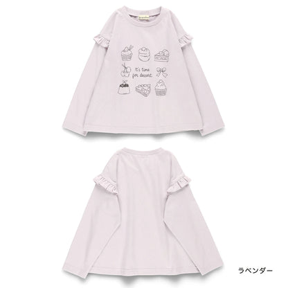 日本童裝 Branshes 印花花邊袖上衣 80-130cm 女童款 秋季 TOPS 聖誕紅/新年紅