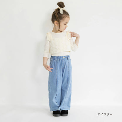 Japanese children's clothing Branches scallop silk layered waist top 90-150cm girls summer TOPS 