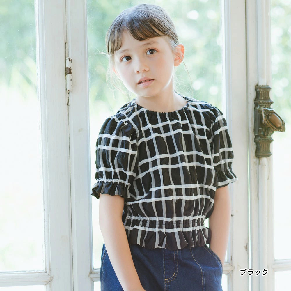Japanese children's clothing Branches scallop silk layered waist top 90-150cm girls summer TOPS 