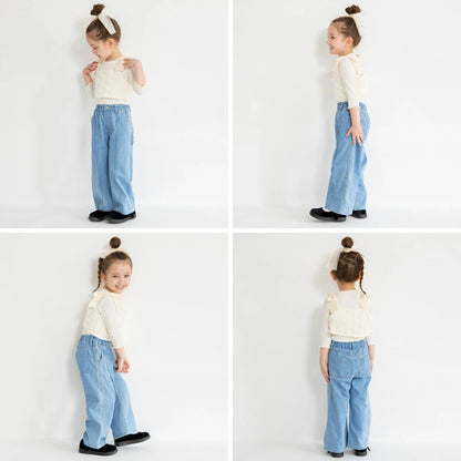 Japanese children's clothing Branches scallop silk layered waist top 90-150cm girls summer TOPS 