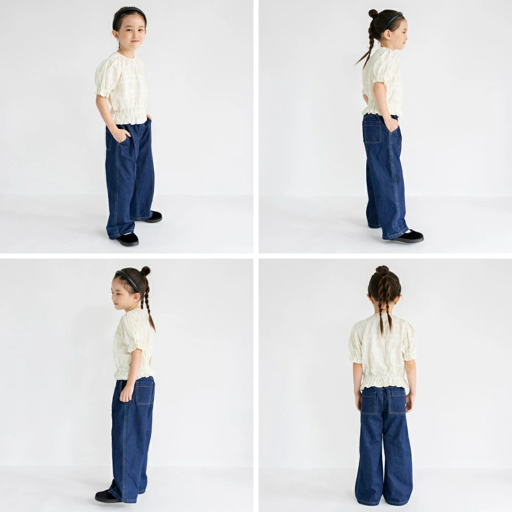 Japanese children's clothing Branches scallop silk layered waist top 90-150cm girls summer TOPS 