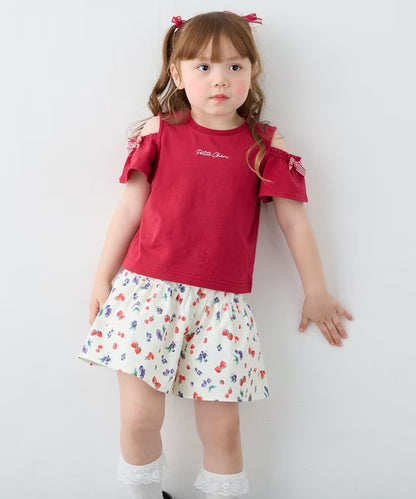 日本童裝 aF#a325 蝴蝶結露肩上衣 90-150cm 女童款 夏季  TOPS