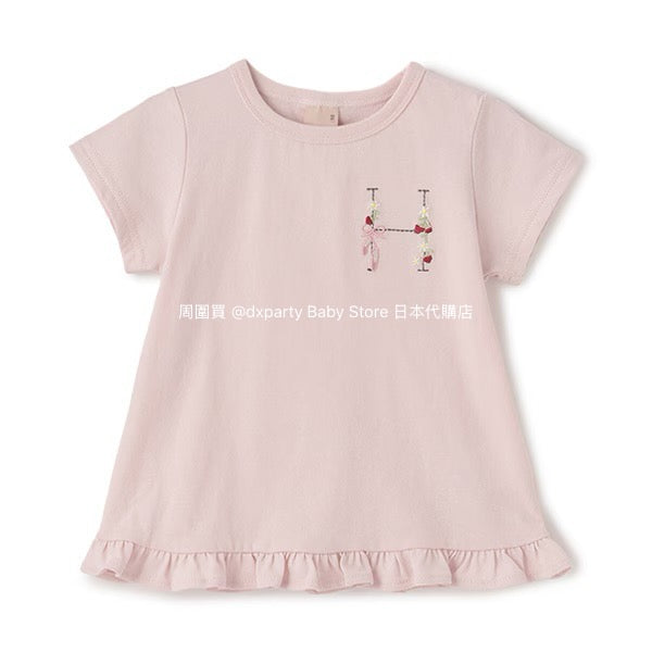 Japanese children's clothing pe#main embroidered English lettering top 80-130cm girls summer TOPS 