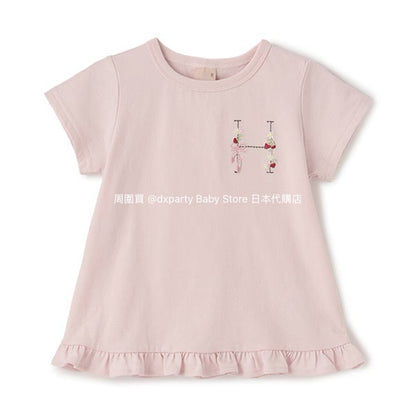 Japanese children's clothing pe#main embroidered English lettering top 80-130cm girls summer TOPS 