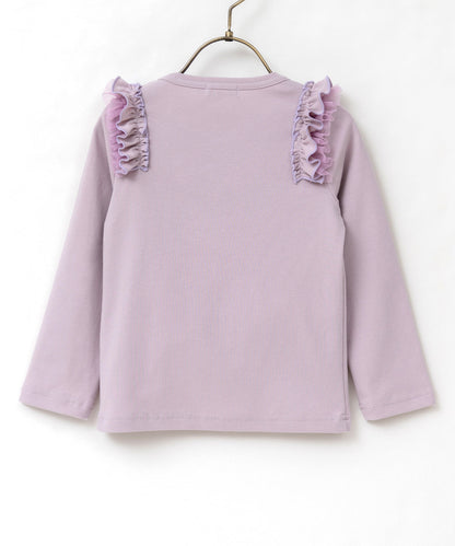 Japanese children's clothing panpantutu cream lavender ruffle shoulder top 80-150cm girls summer TOPS 