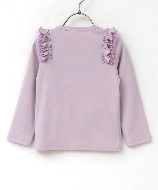 Japanese children's clothing panpantutu cream lavender ruffle shoulder top 80-150cm girls summer TOPS 