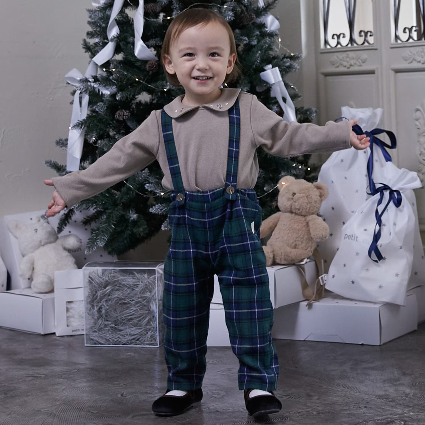 日本童裝 pe#main 上衣吊帶連體褲套裝 80-110cm 初生嬰兒 男童款 冬季 Jumpsuit 聖誕紅/新年紅